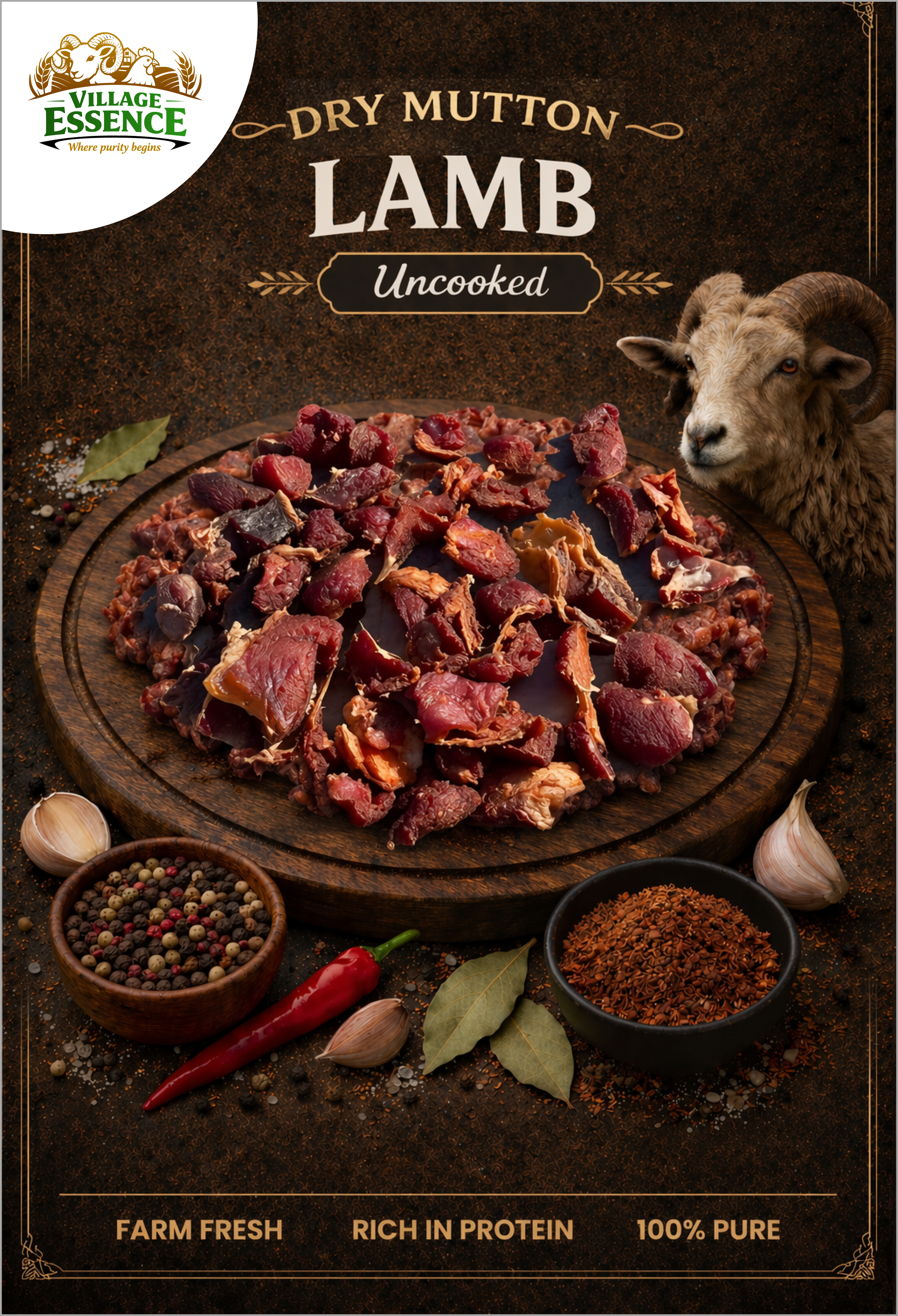 Village Essence Dry Mutton Lamb (Uncooked) –100% Natural