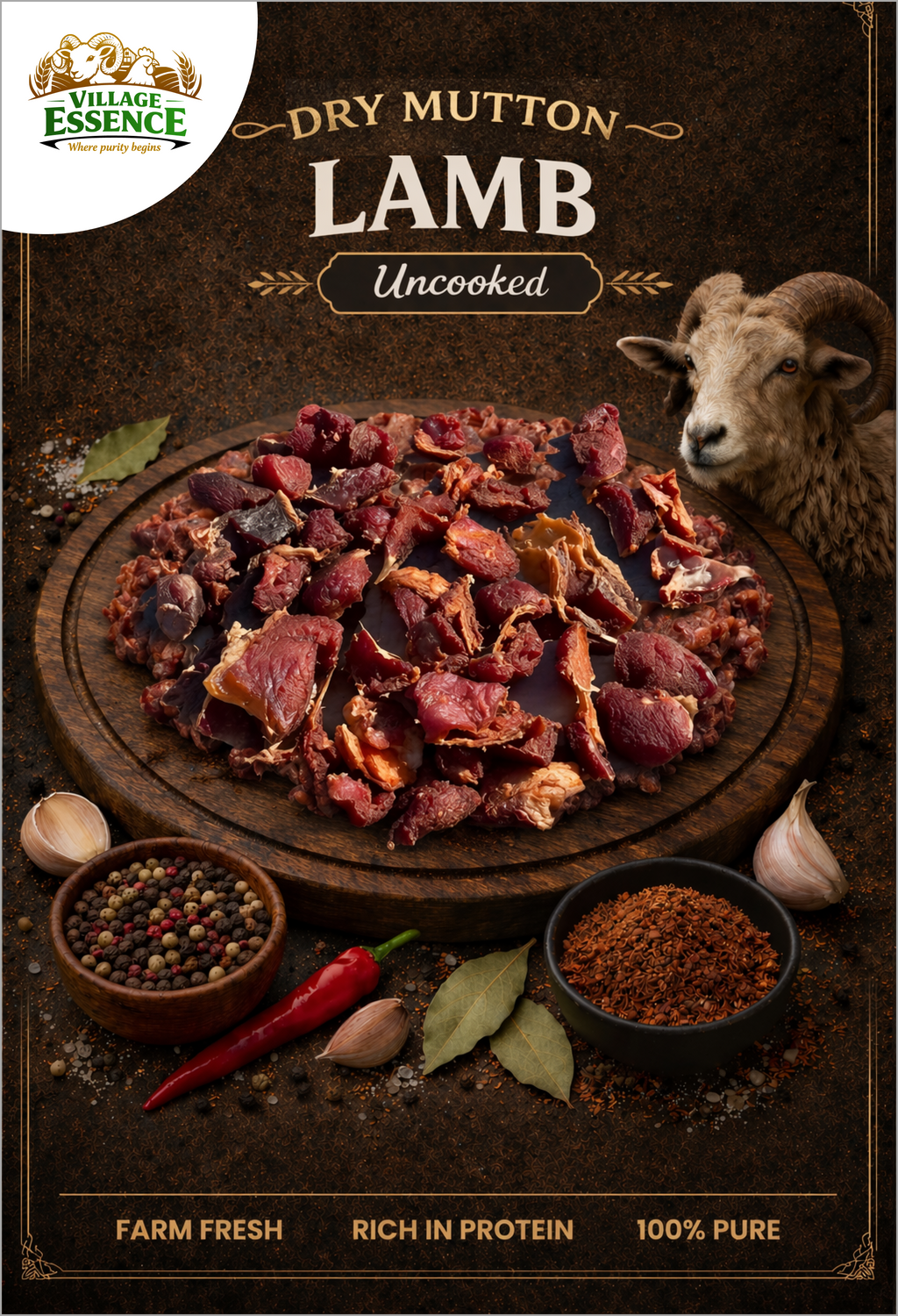 Village Essence Dry Mutton Lamb (Uncooked) –100% Natural