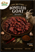 Village Essence Dry Goat Meat Boneless – 500g front pack, 100% natural high-protein dried goat